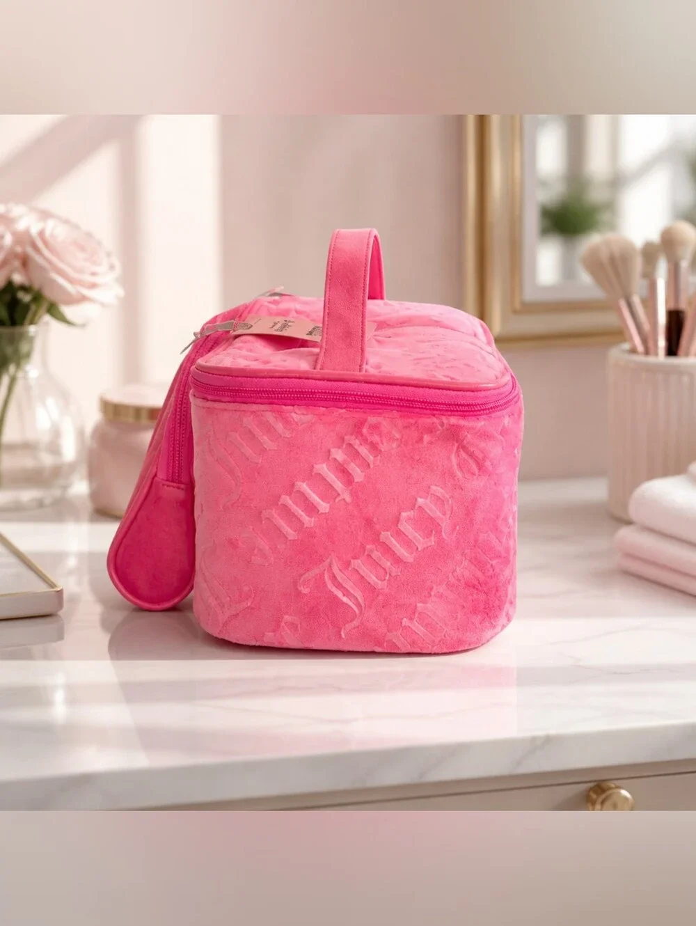 Juicy Couture Hot Pink Quilted 2-Piece Cosmetic Bag Set